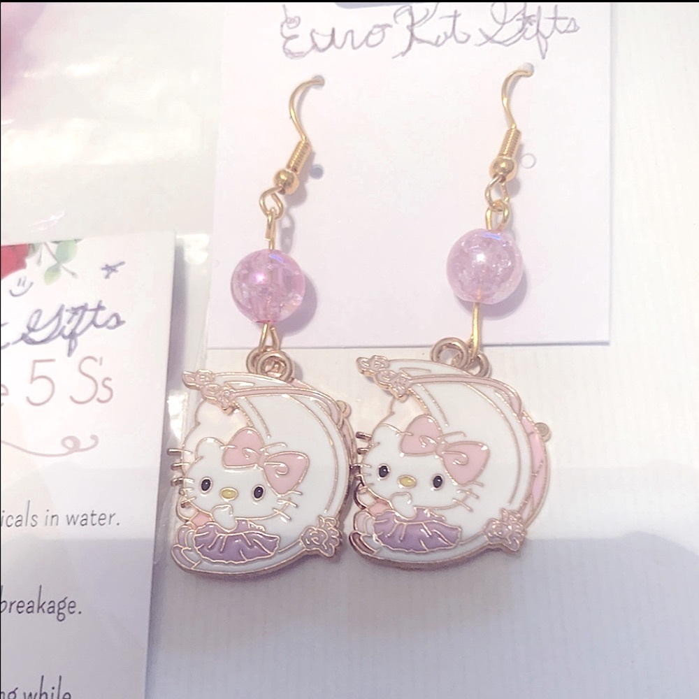 Hello Kitty Earrings Hello Kitty Lt pink and White kitty White half moon NEW